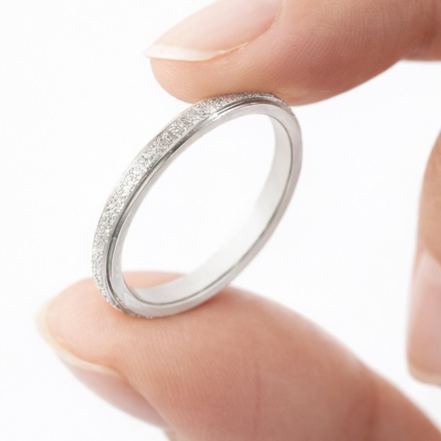 Thin Stainless Steel Textured Stackable Band Ring