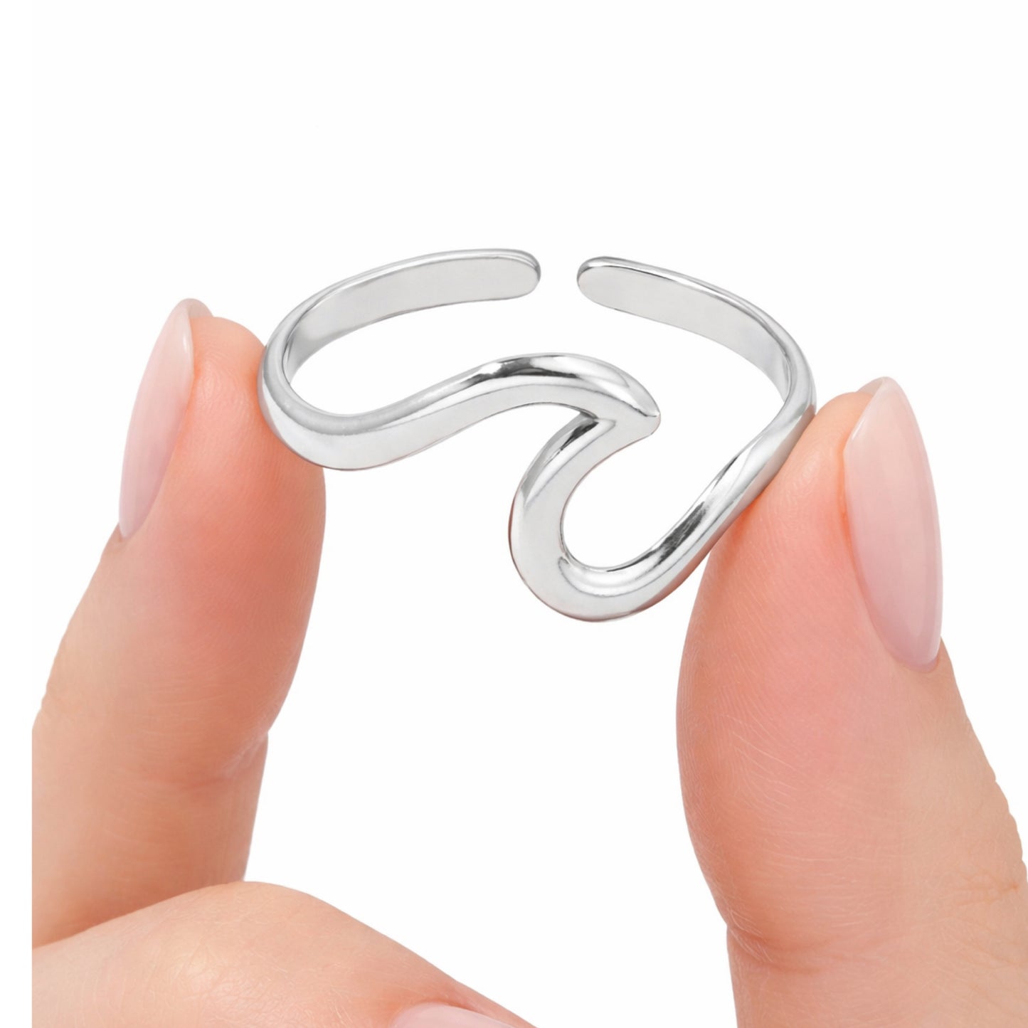 Stainless Steel Wave Open Ring – Adjustable Minimalist Abstract Band