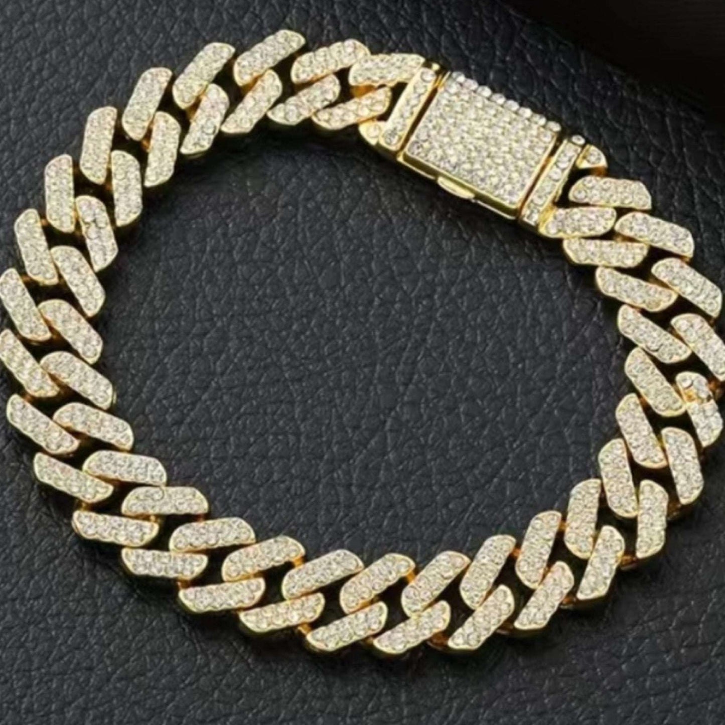 Iced Out Bling Gold Cuban Chain Hip Hop Style Bracelet