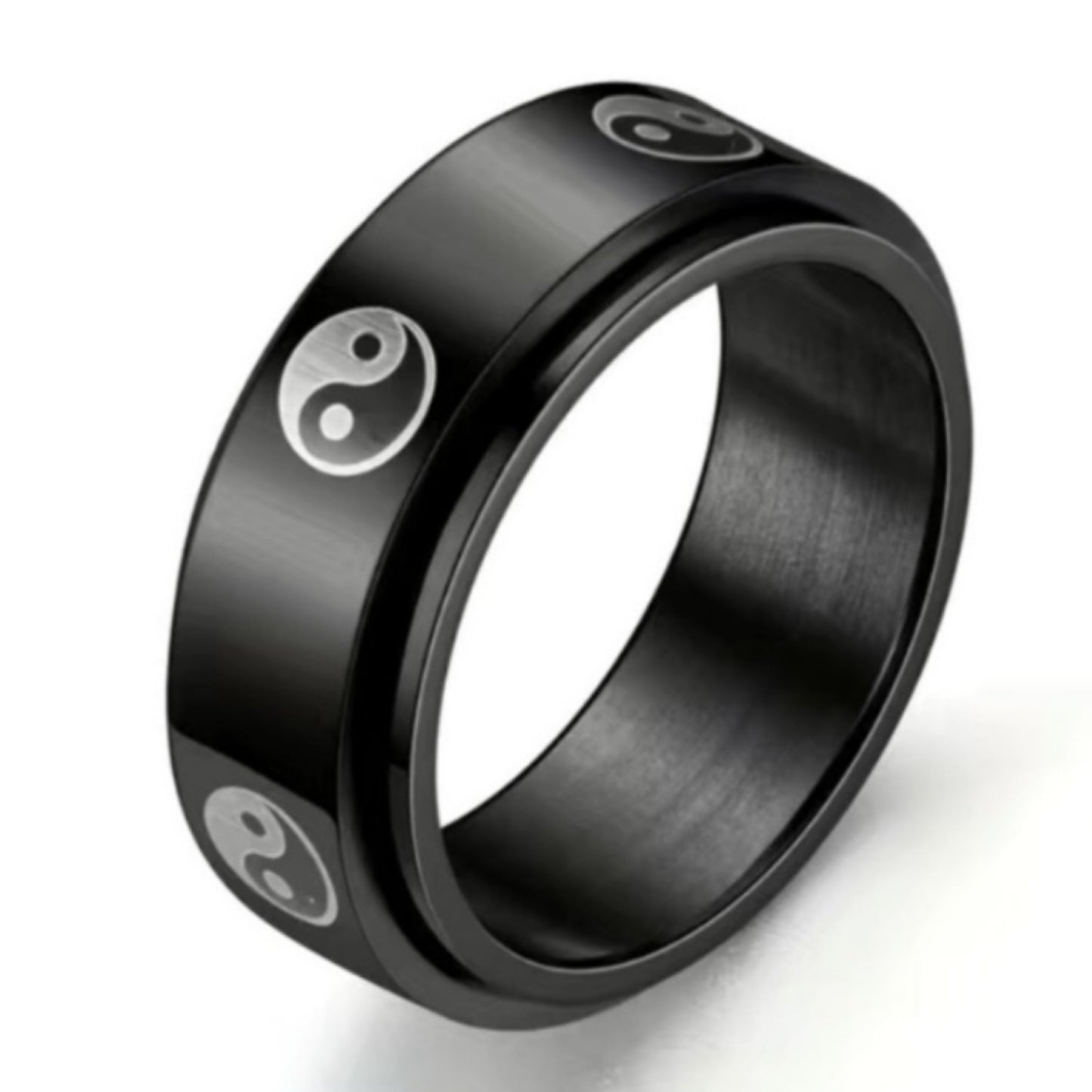 Black Yin Yang Spinner Ring – Stainless Steel Fidget Band