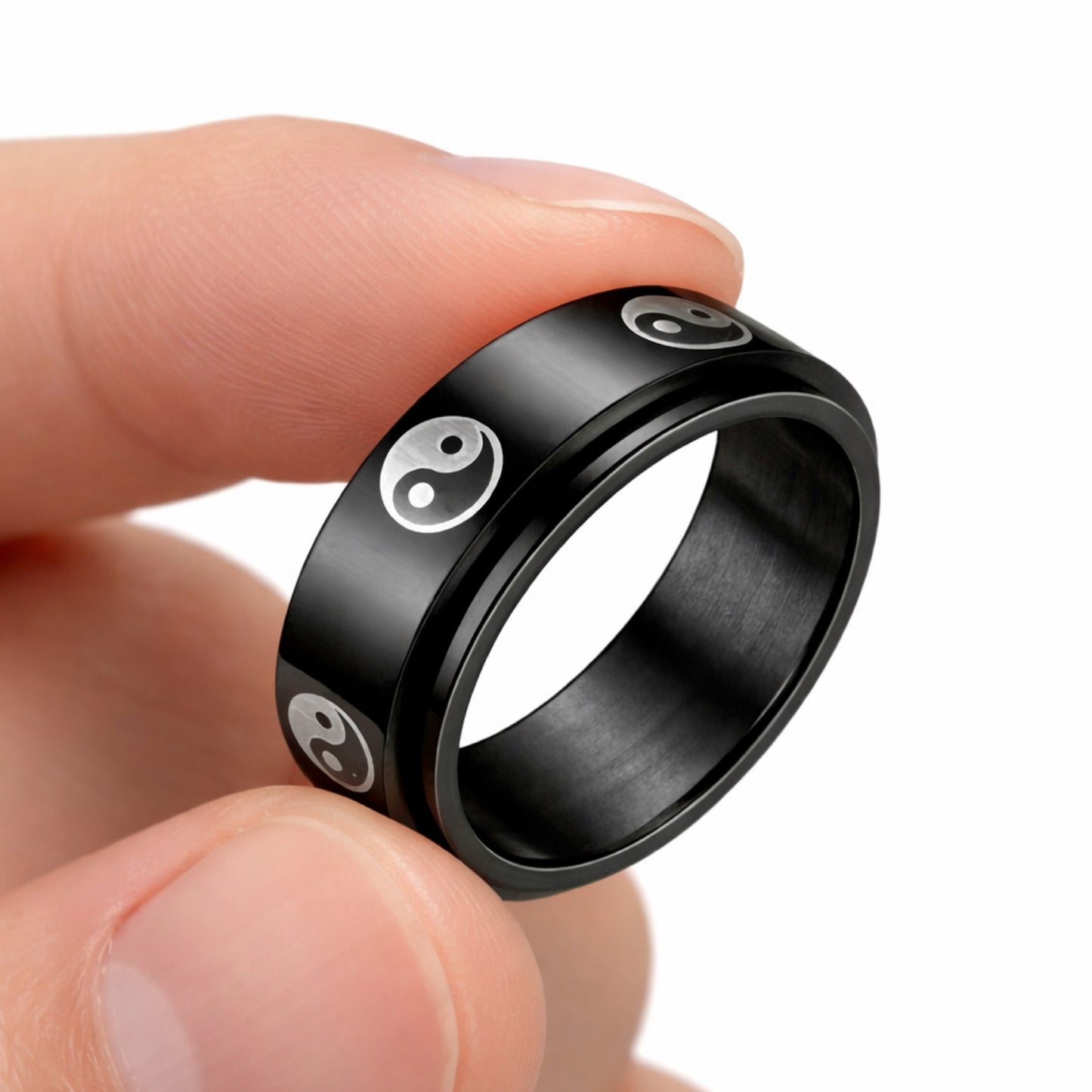 Black Yin Yang Spinner Ring – Stainless Steel Fidget Band