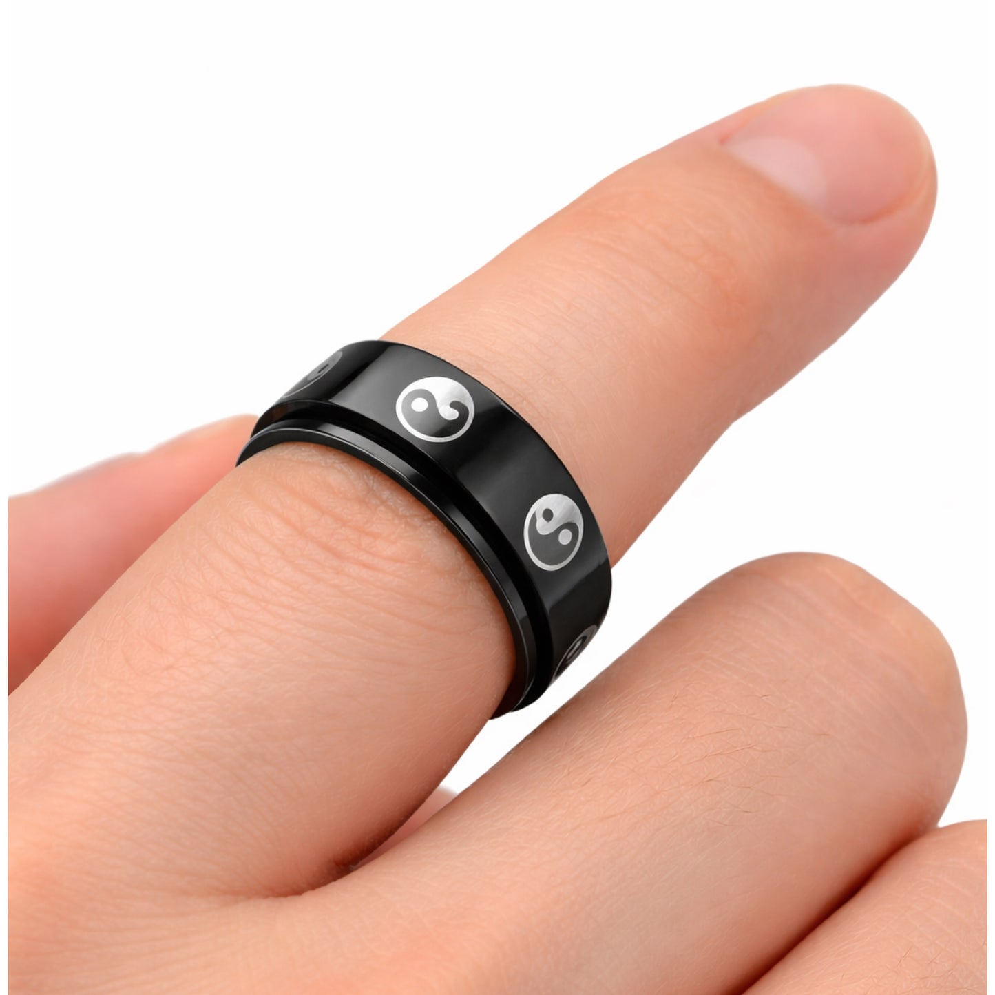 Black Yin Yang Spinner Ring – Stainless Steel Fidget Band