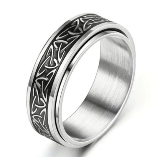 Stainless Steel Celtic Knot Spinner Ring - Silver Black Band