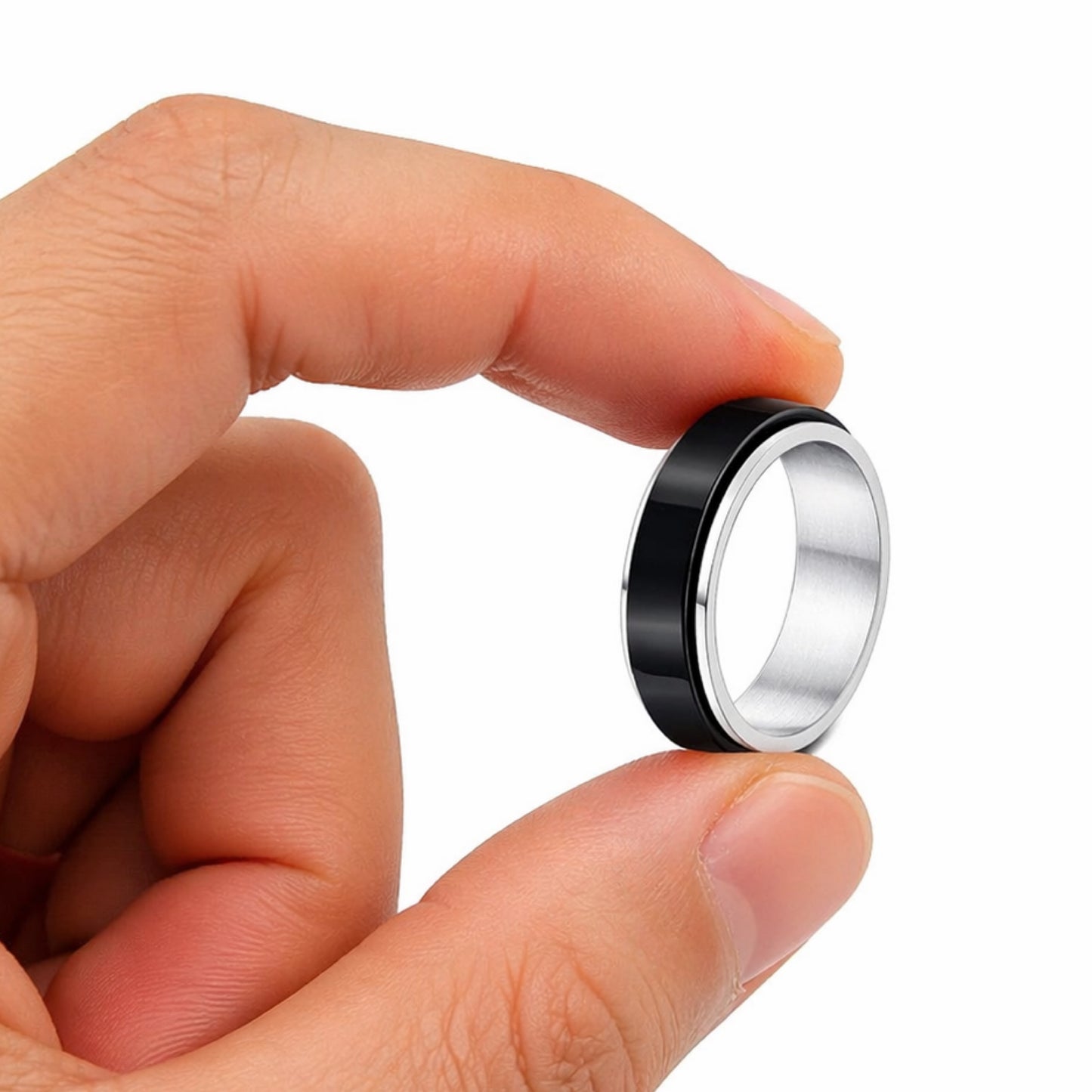 Black Stainless Steel Spinner Ring - Fidget Band