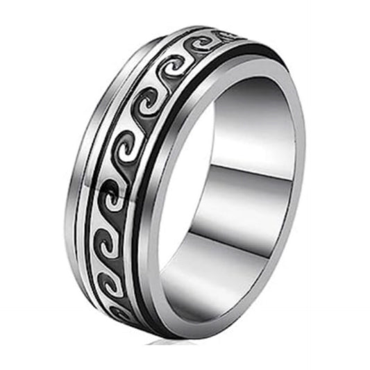 Tribal Wave Spinner Ring – Stainless Steel Rotating Band