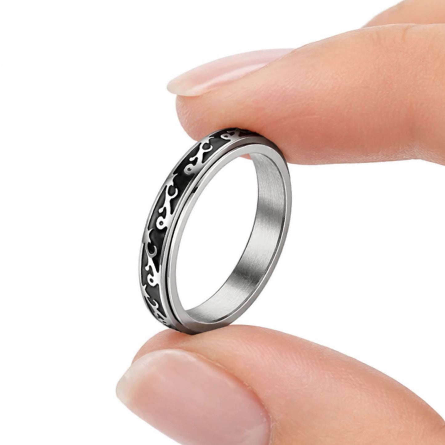 Tribal Spinner Ring Stainless Steel Slim Fidget Ring