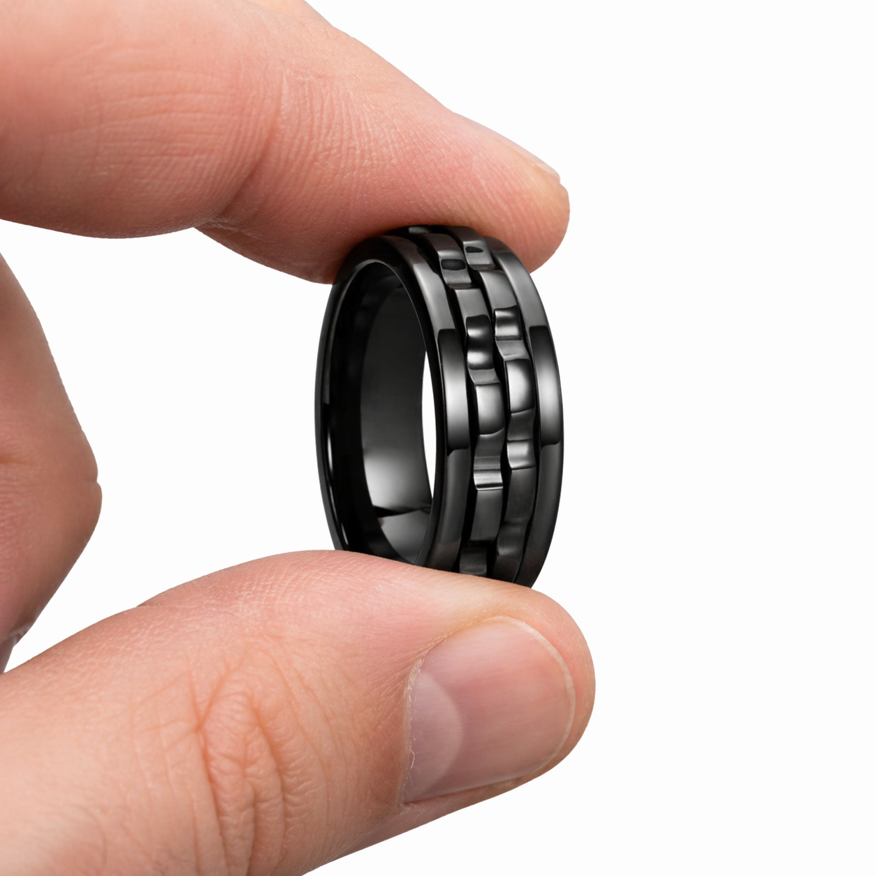 Black Stainless Steel Gear Spinner Ring Fidget Band
