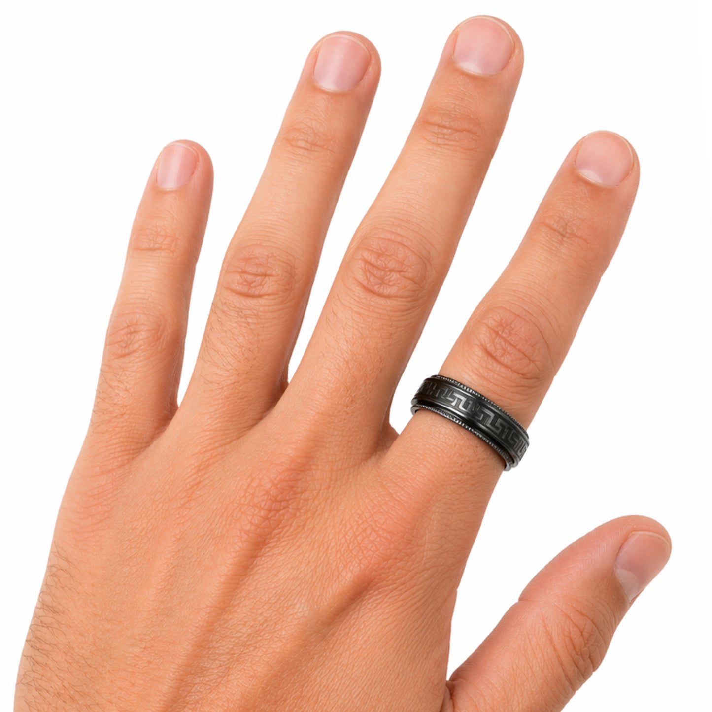 Black Greek Key Spinner Ring – Stainless Steel