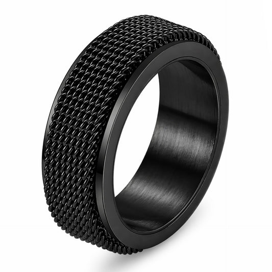 Black Stainless Steel Mesh Spinner Ring – Wide Band Fidget Ring