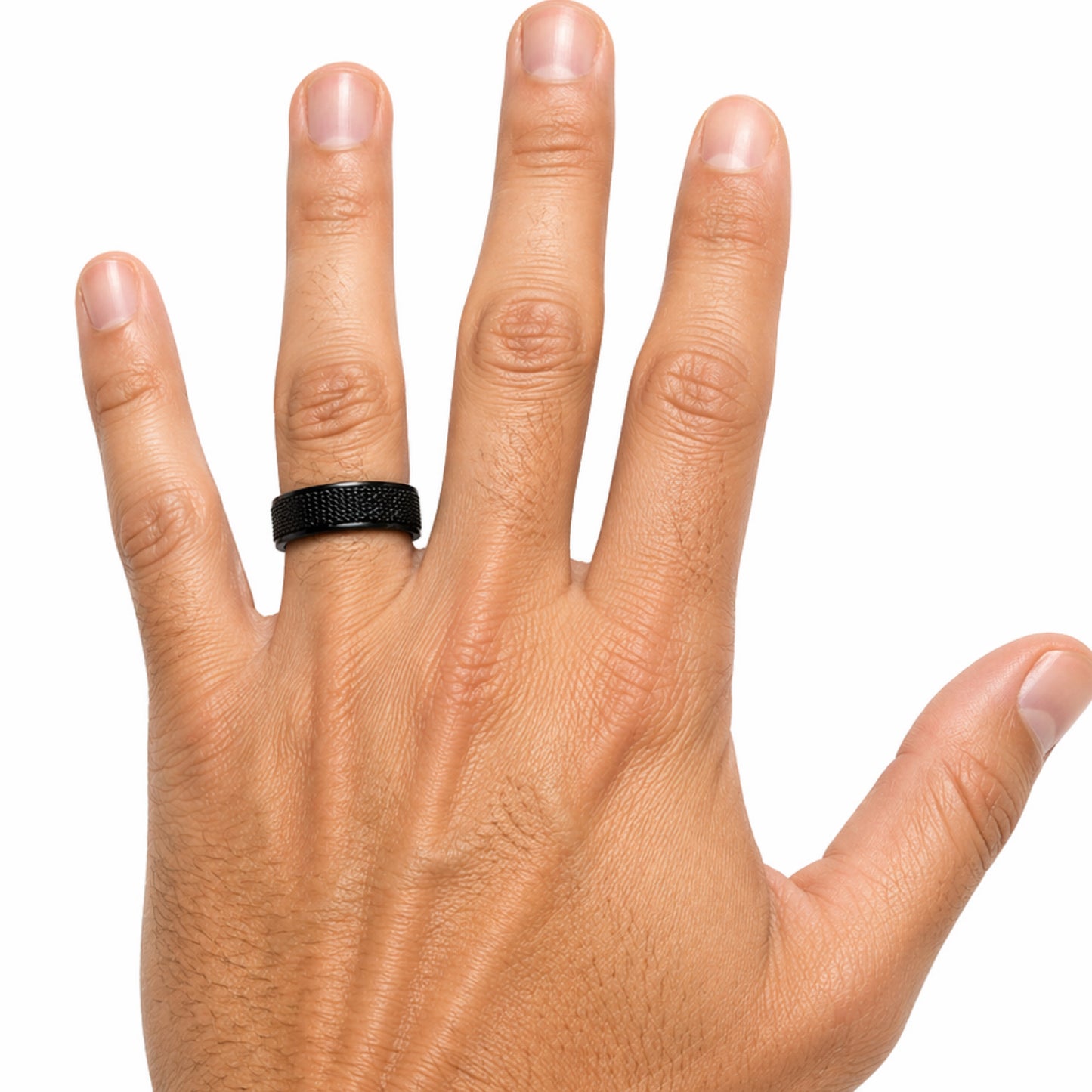 Black Stainless Steel Mesh Spinner Ring – Wide Band Fidget Ring