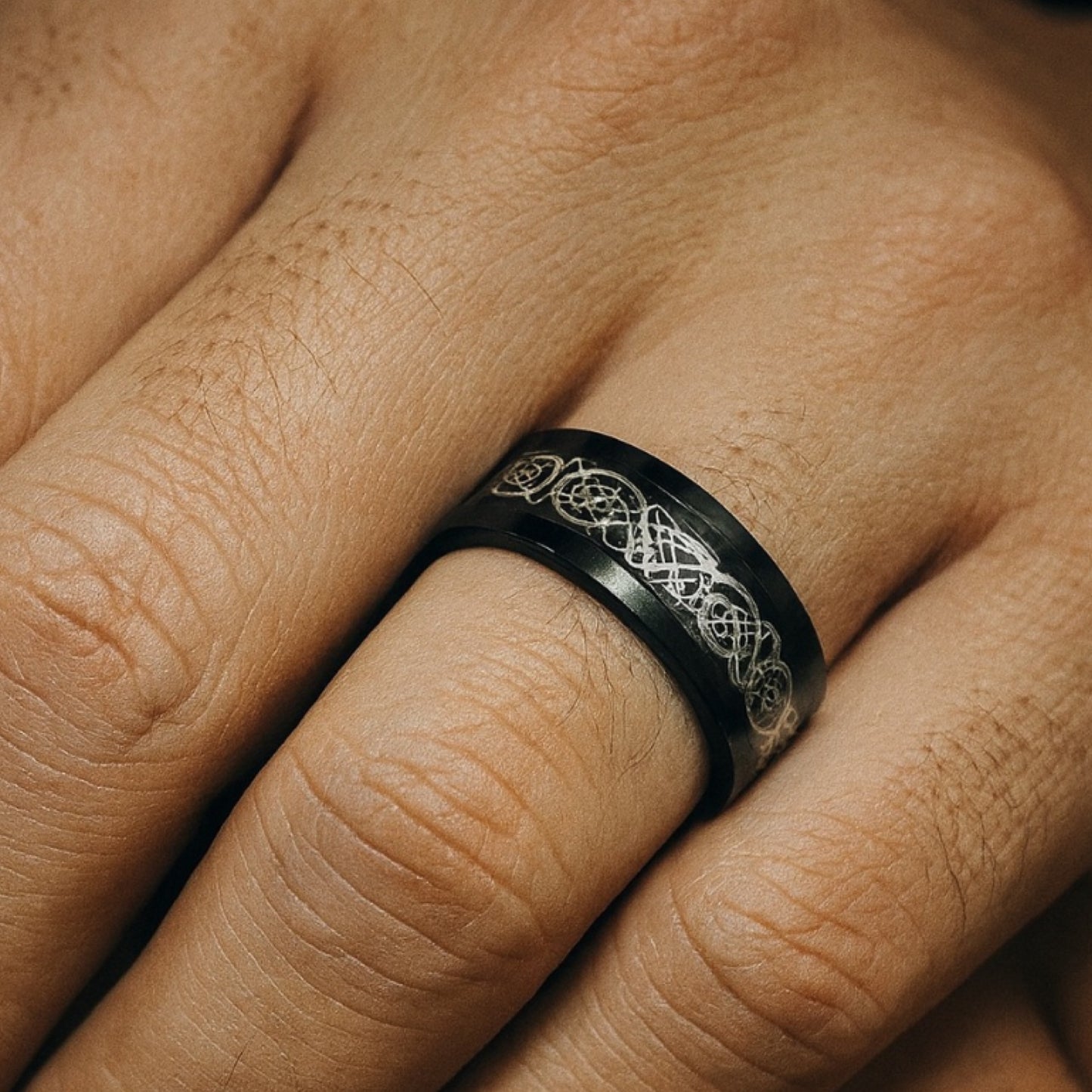 Black Stainless Steel Celtic Tribal Pattern Ring