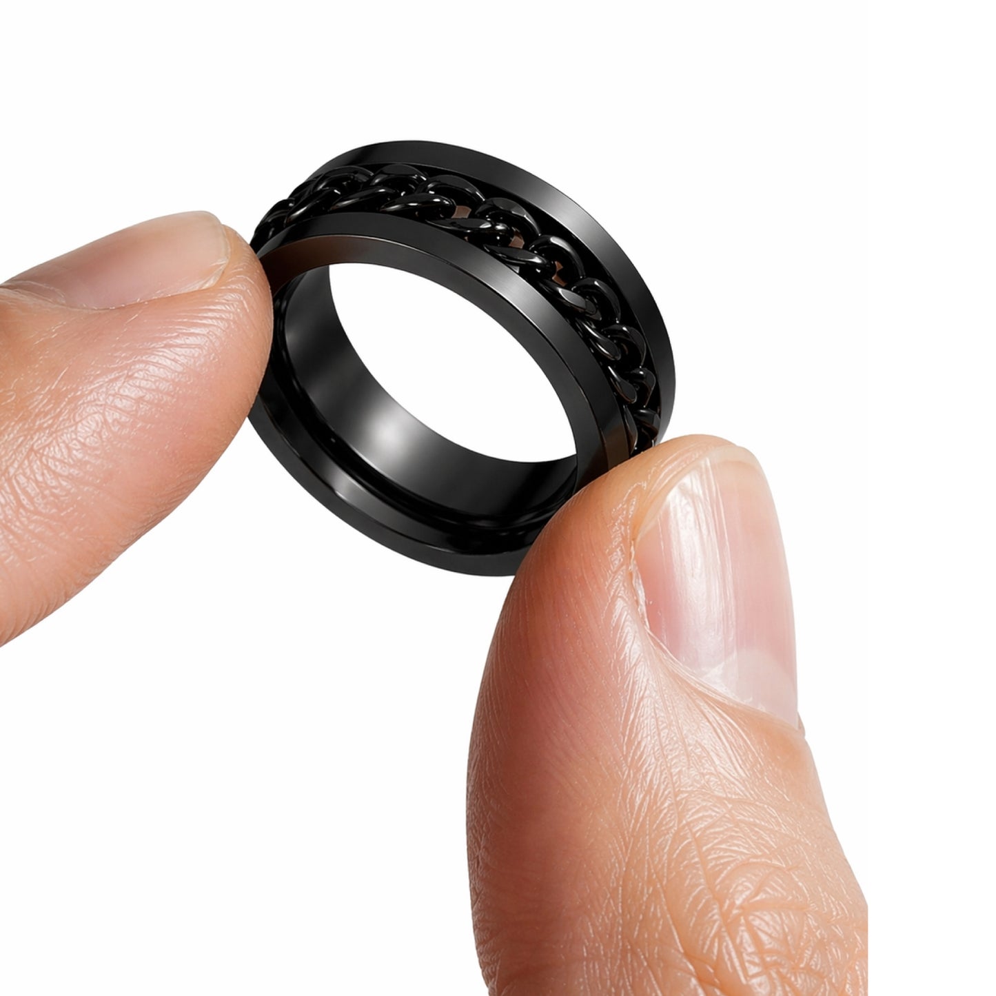 Black Chain Spinner Ring – Stainless Steel Rotating Band