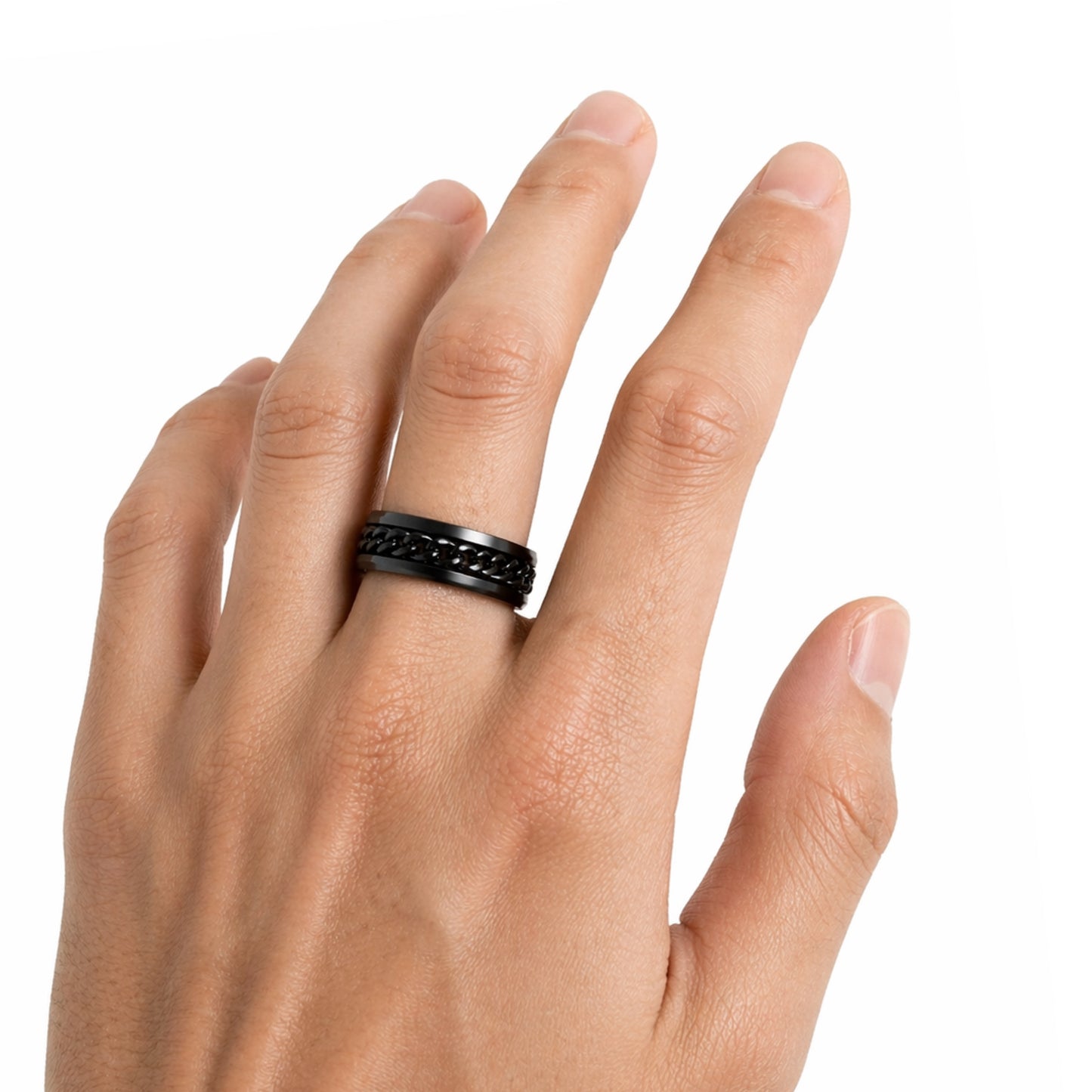 Black Chain Spinner Ring – Stainless Steel Rotating Band