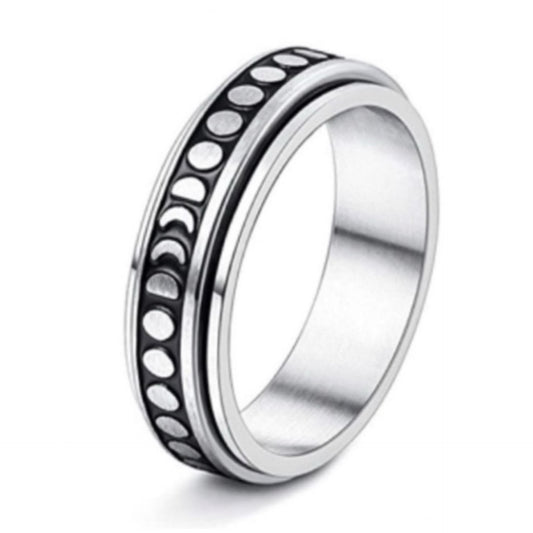 Stainless Steel Moon Phase Spinner Ring – Celestial Rotating Band