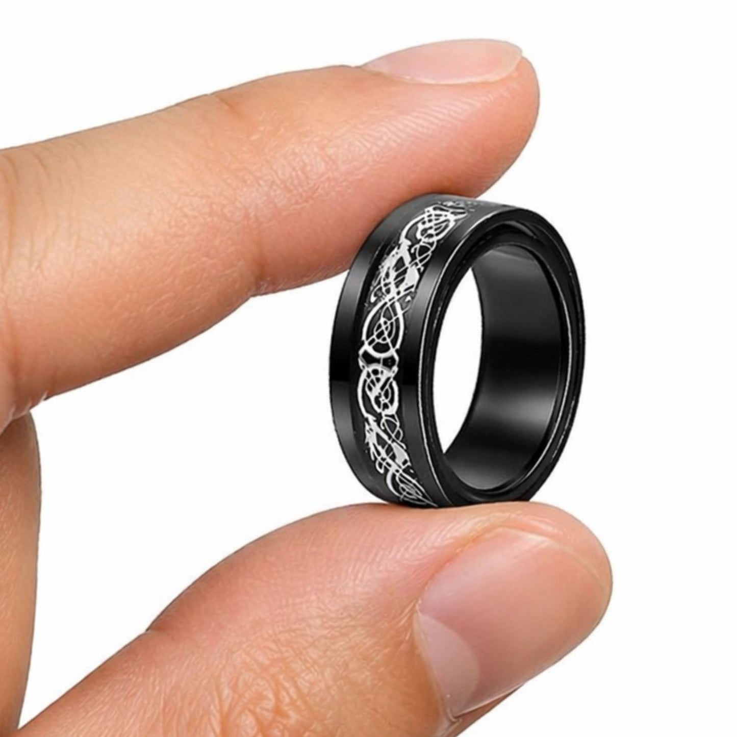 Black Stainless Steel Tribal Spinner Ring – Fidget Rotating Band