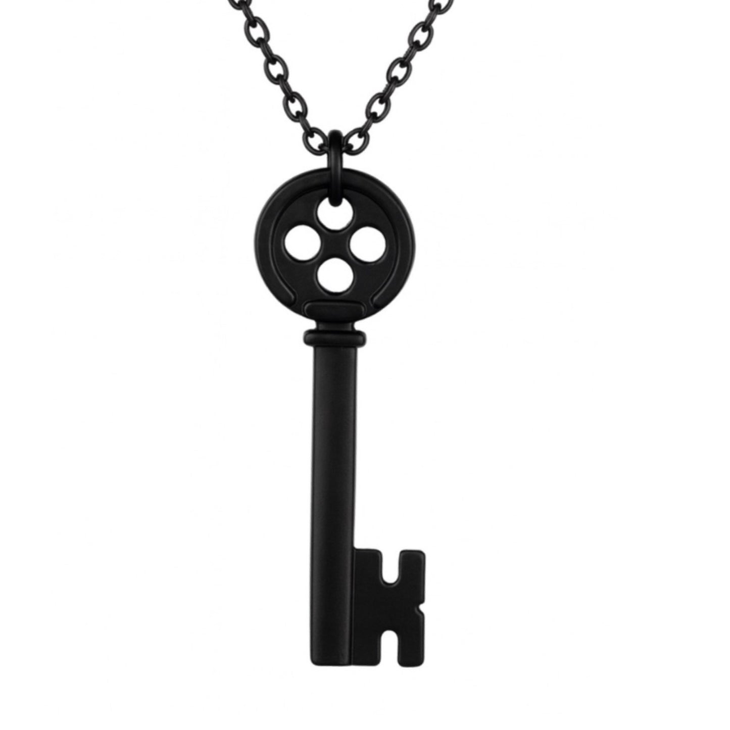 Black Skeleton Key Pendant Necklace – 24” Black Chain