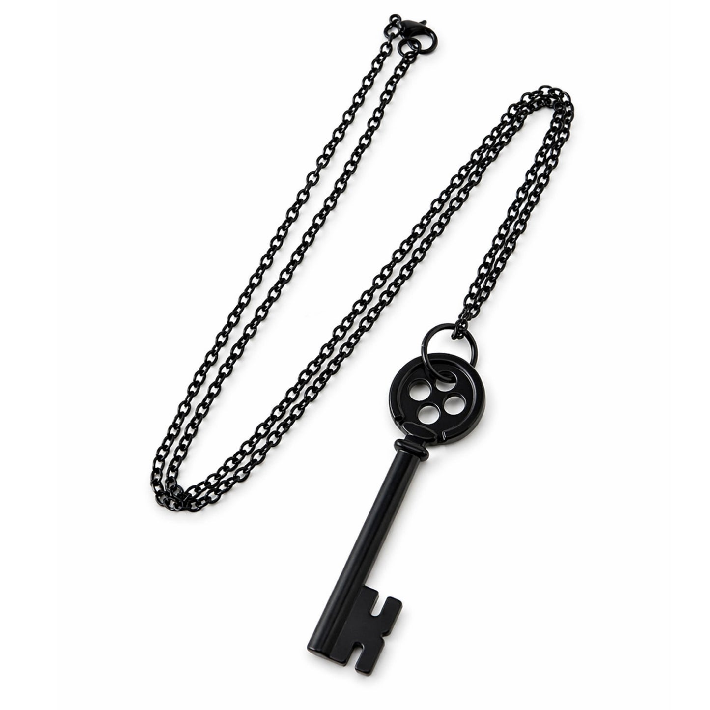 Black Skeleton Key Pendant Necklace – 24” Black Chain