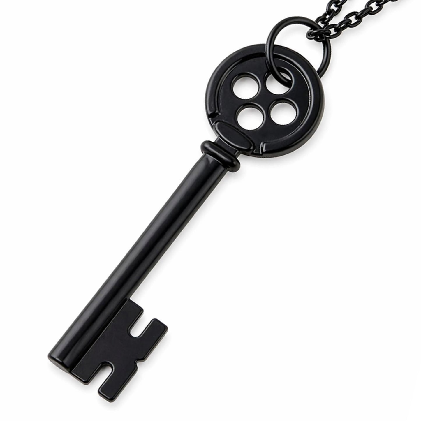Black Skeleton Key Pendant Necklace – 24” Black Chain
