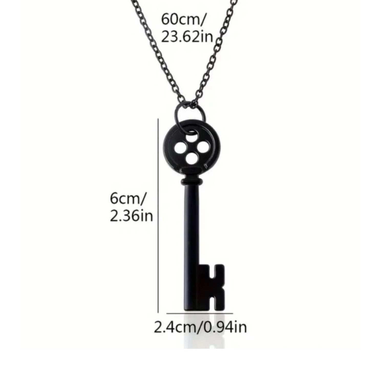 Black Skeleton Key Pendant Necklace – 24” Black Chain