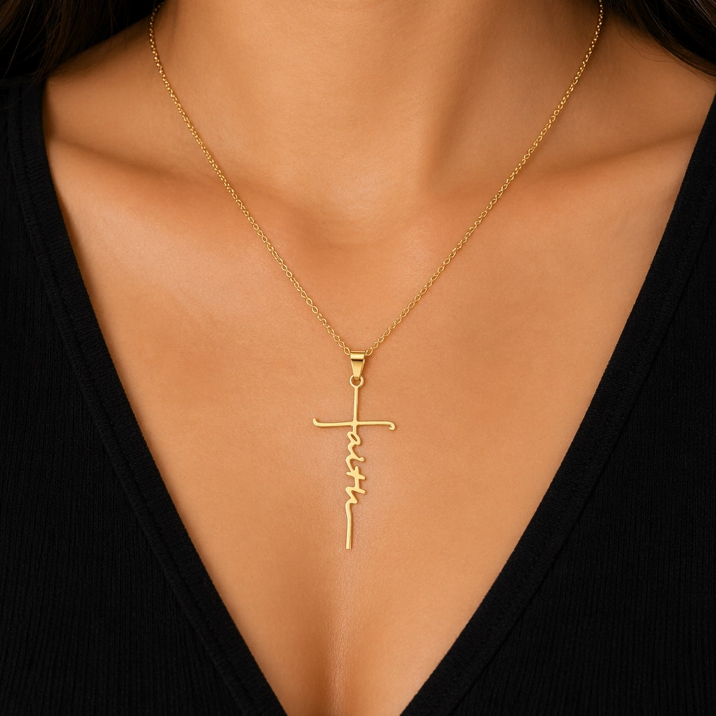 Simple Minimalist Gold Faith Cross Necklace