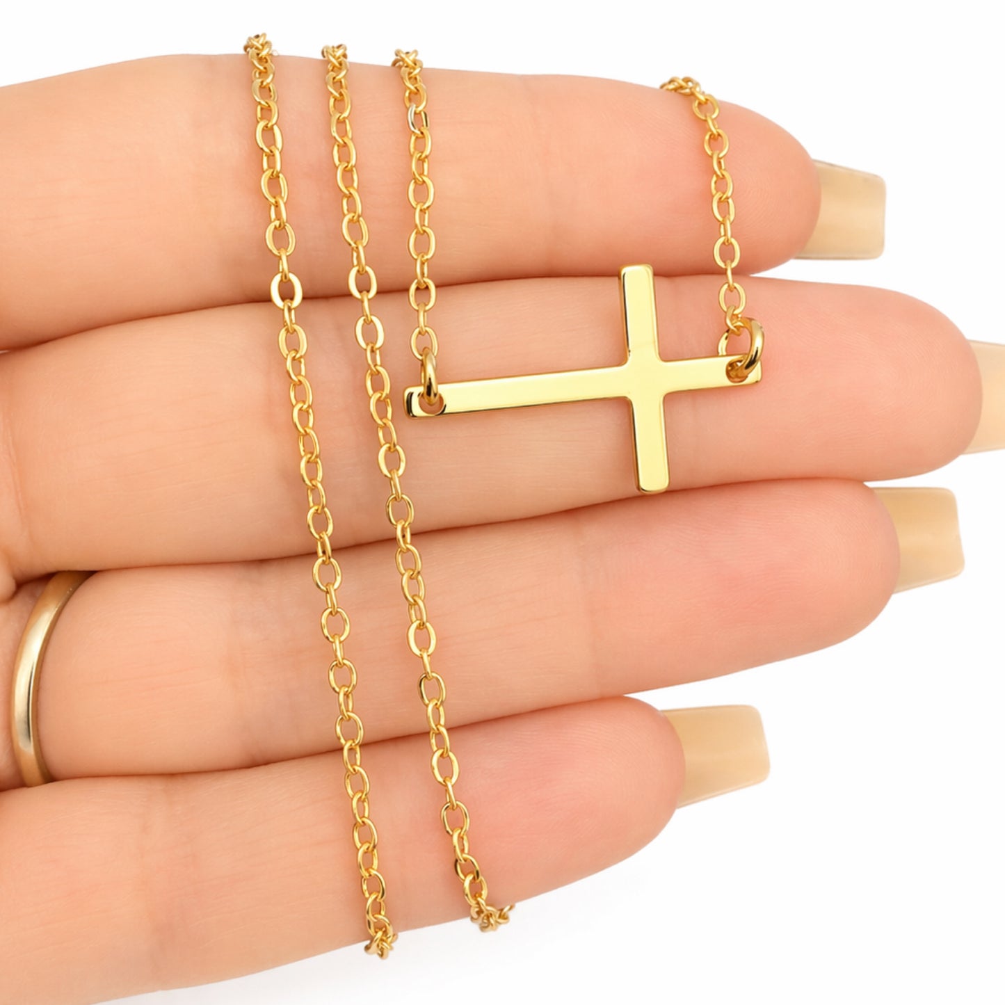 Gold Sideways Cross Necklace – 18K Gold Plated Stainless Steel