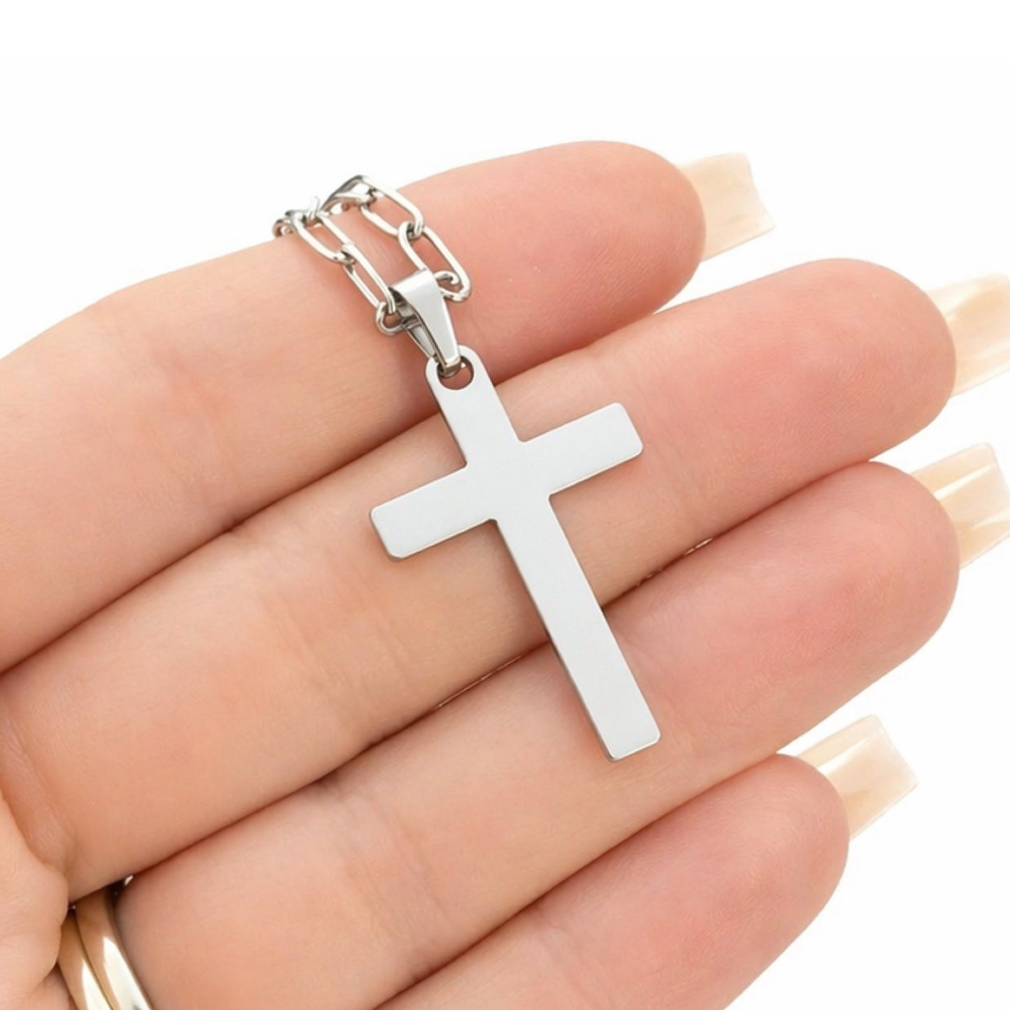 Stainless Steel Cross Necklace – Dainty 18” Chain