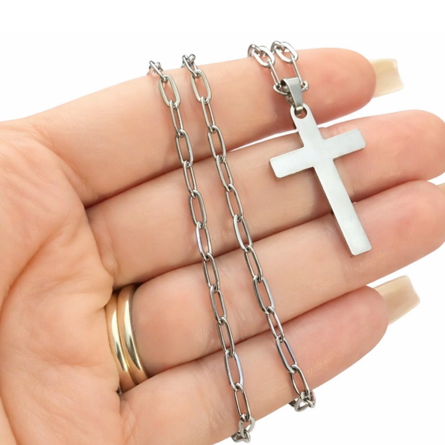 Stainless Steel Cross Necklace – Dainty 18” Chain