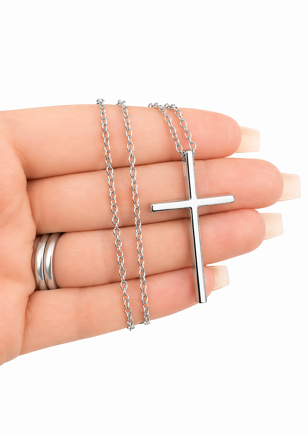 Silver Stainless Steel Cross Necklace – Minimalist Pendant