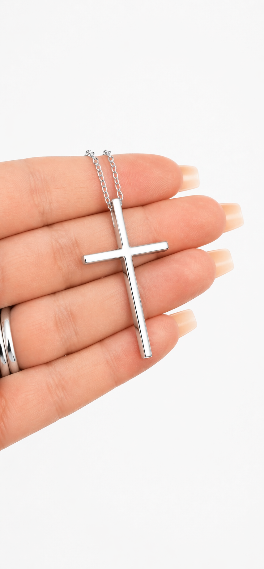 Silver Stainless Steel Cross Necklace – Minimalist Pendant