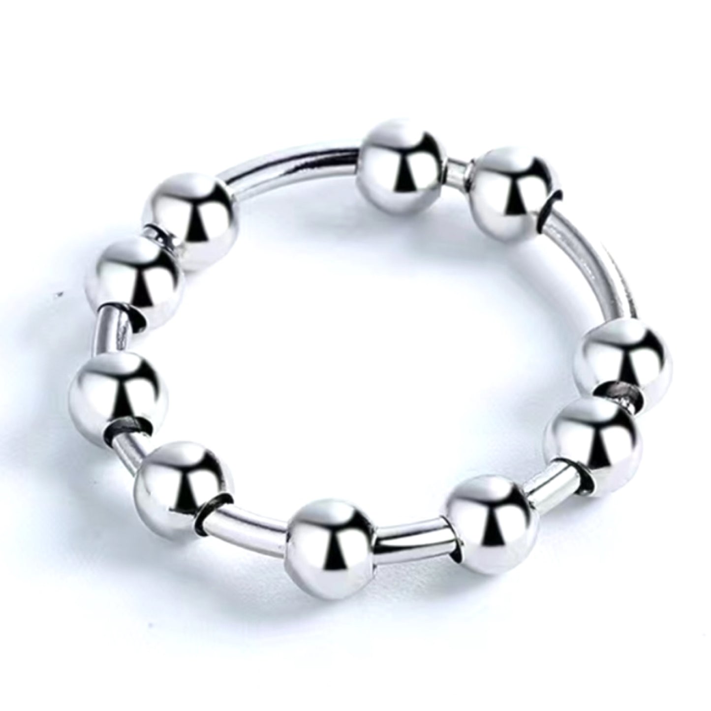 Silver Moving Beads Anxiety Fidget Ring – Stress Relief Jewelry