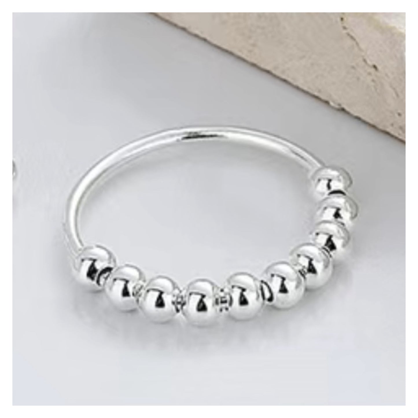 Silver Moving Beads Anxiety Fidget Ring – Stress Relief Jewelry