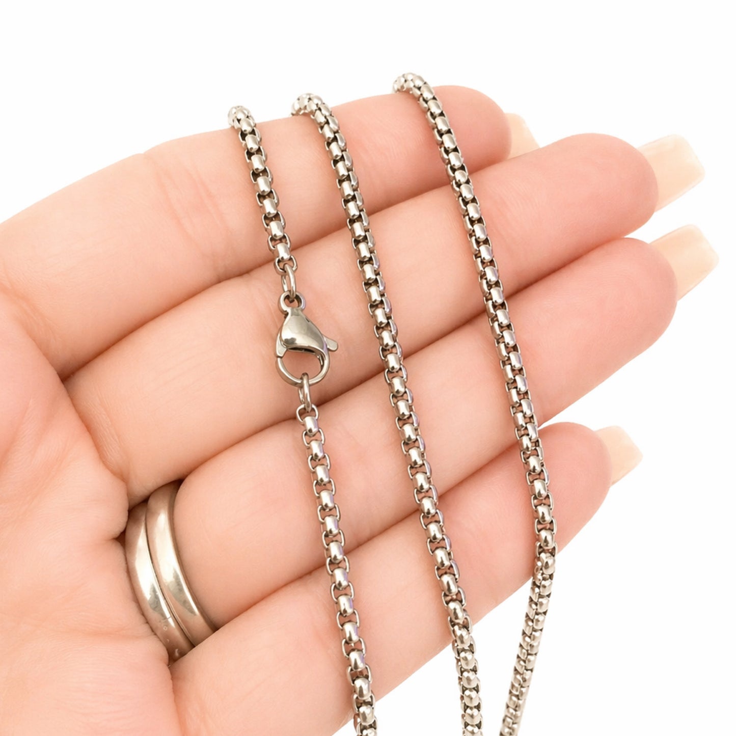 Stainless Steel Cross Necklace – CZ Pendant 22” Box Chain