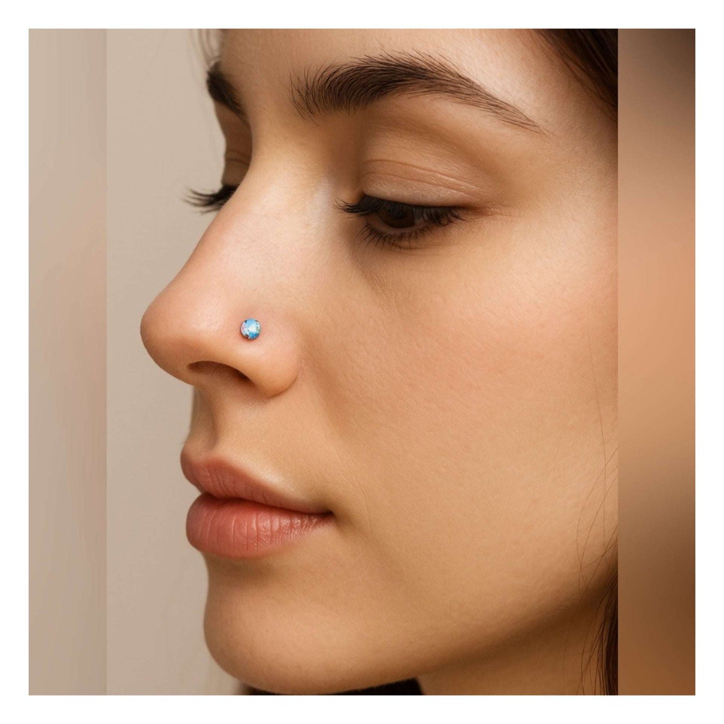 Iridescent CZ L Shaped Nose Ring