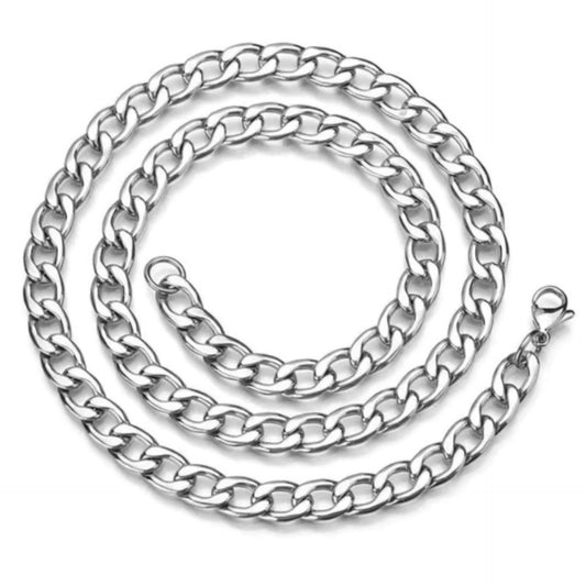 Stainless Steel Cuban Link Chain 28” 11.5mm Thick Silver Necklace