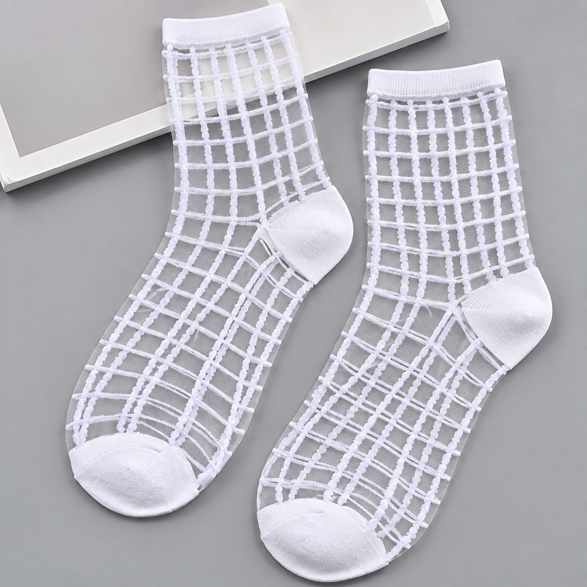 White Mesh Grid Ankle Socks