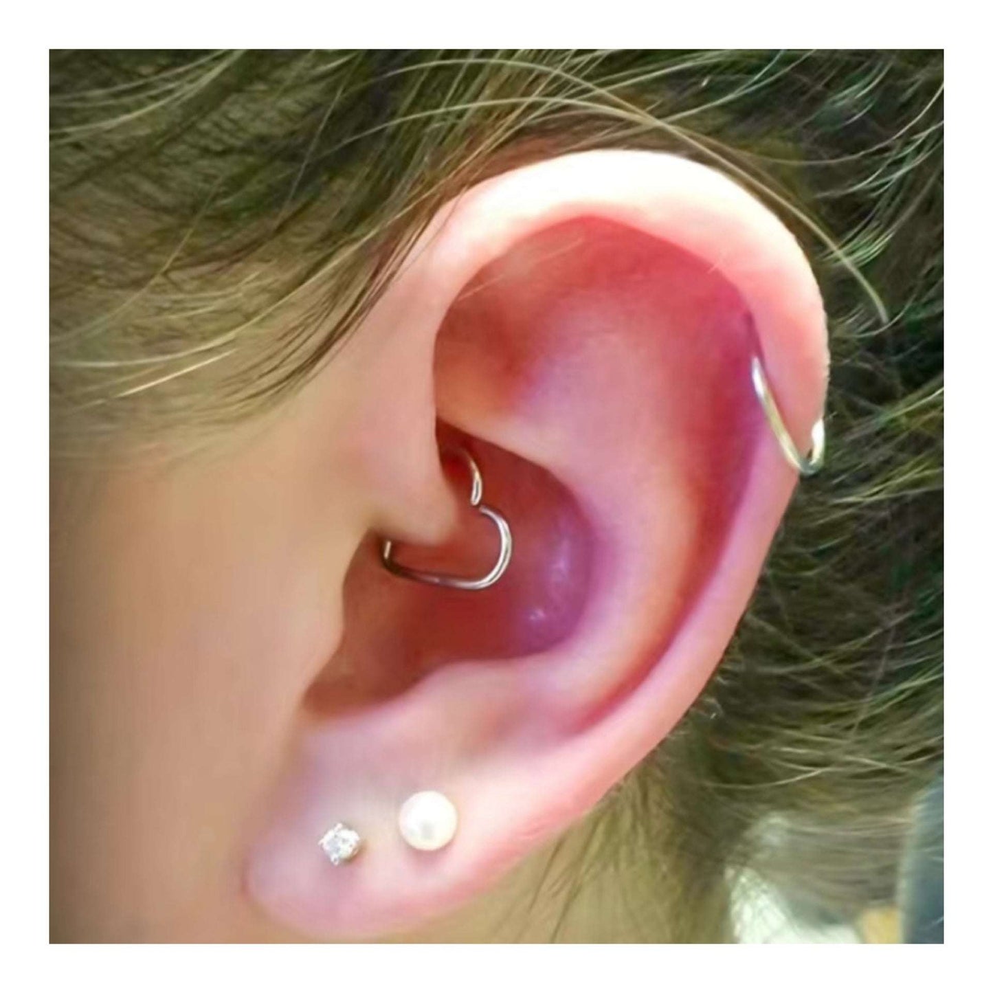 Tiny Silver Heart Fixed Hoop Earring – 8mm Cartilage or Helix Piercing Jewelry