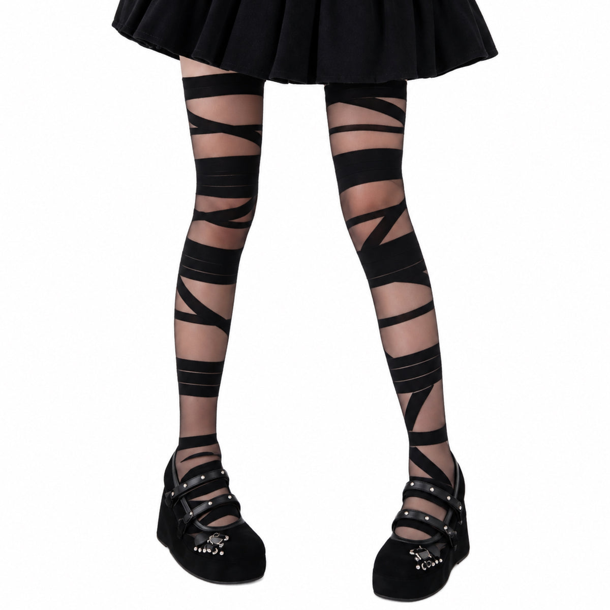 Black Strappy Thigh High Over the Knee Stockings