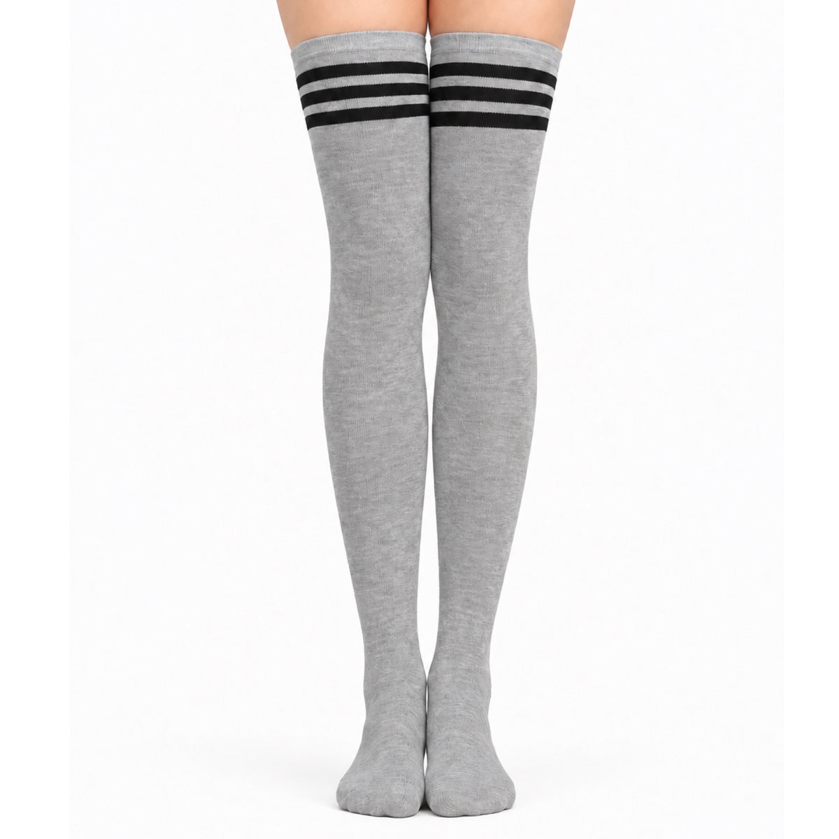 Gray Black Stripe Over the Knee Thigh High Socks