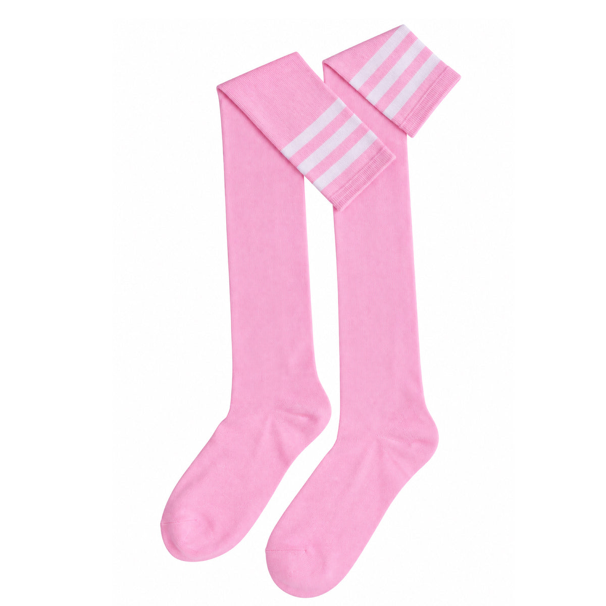 Pink White Stripe Over the Knee Thigh High Socks