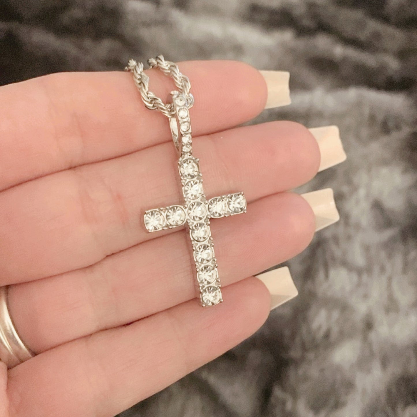 White Gold CZ Covered Cross Necklace