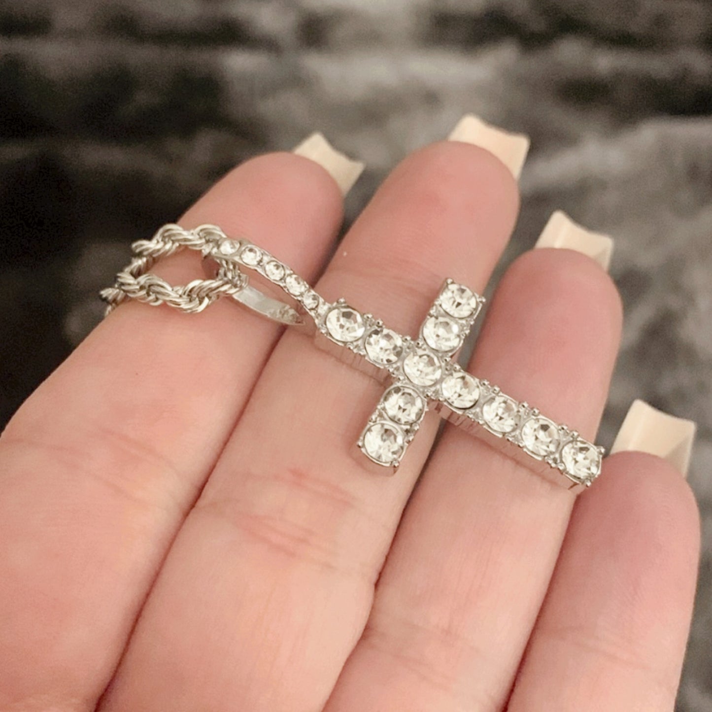 White Gold CZ Covered Cross Necklace