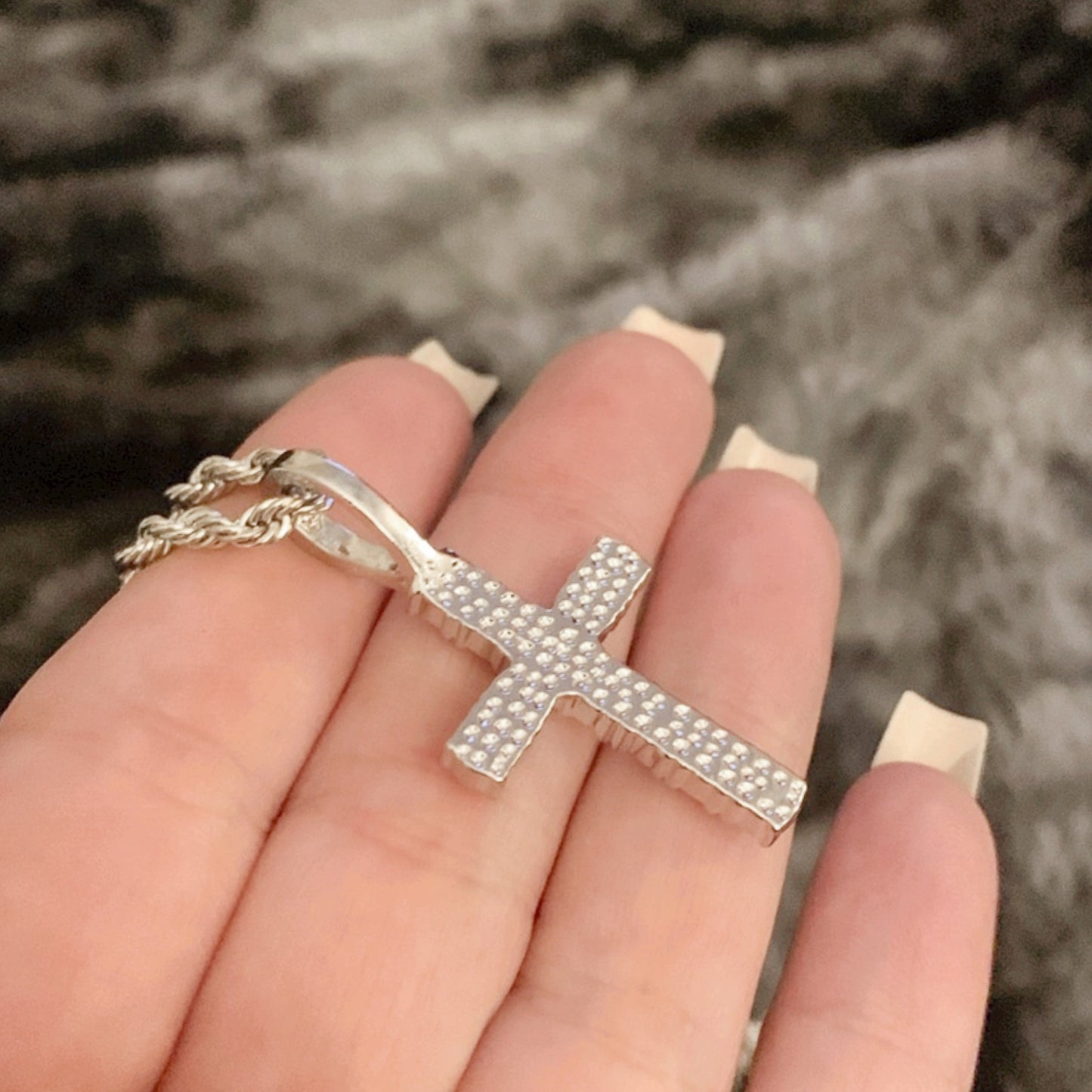 White Gold CZ Covered Cross Necklace