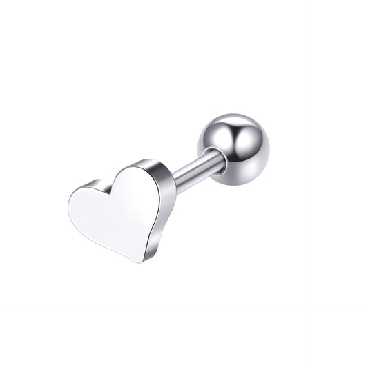 18G Stainless Steel Heart Barbell Earrings – 7mm Flat Back Studs