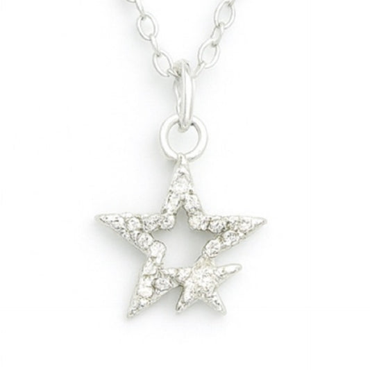 Silver Star CZ Pendant Necklace | 20” Chain | Dainty Layering Jewelry