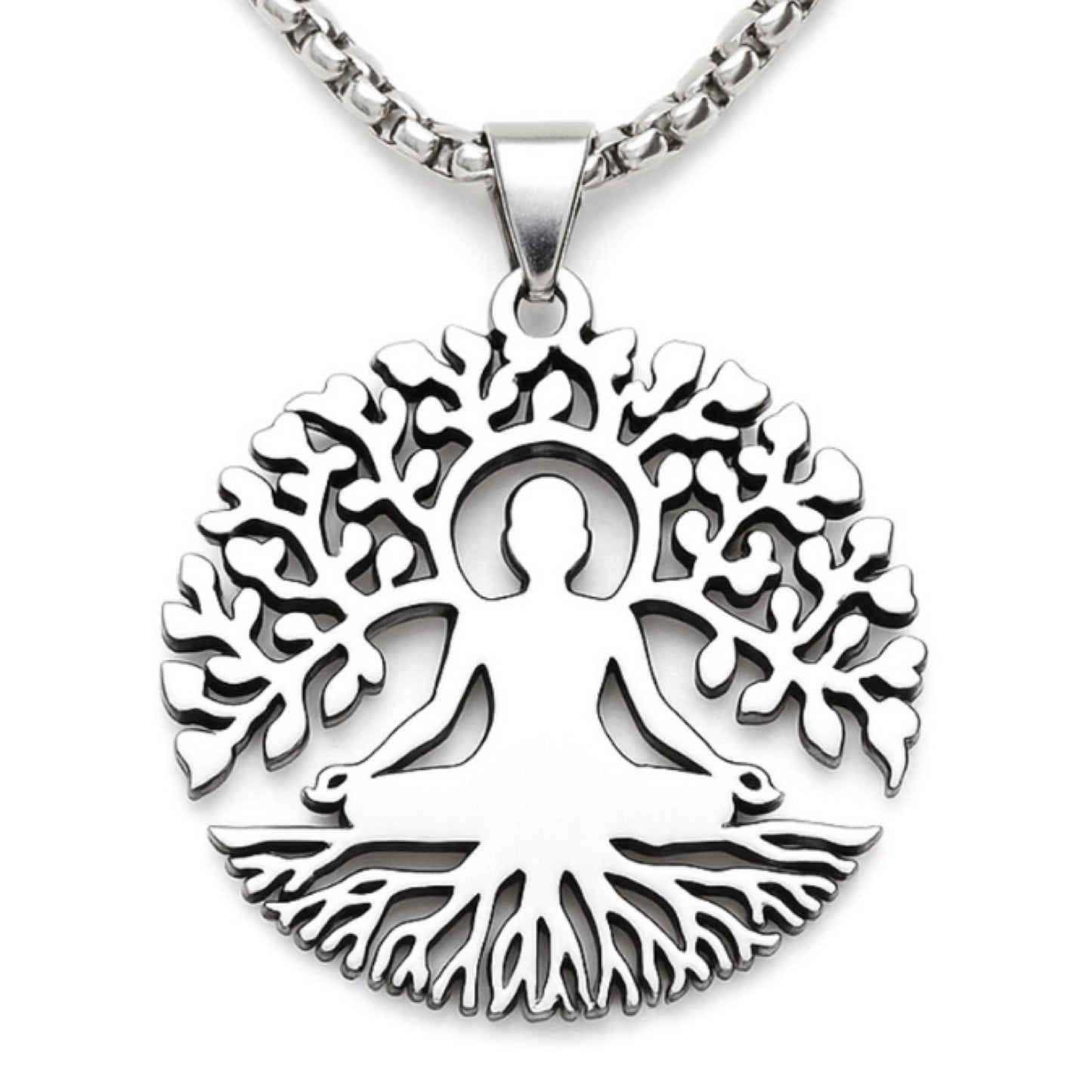 Tree of Life Meditation Pendant Necklace – 24” Box Chain