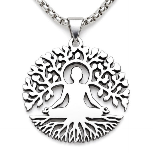 Tree of Life Yoga Pendant Necklace | Stainless Steel Meditation Jewelry | Spiritual Healing Symbol