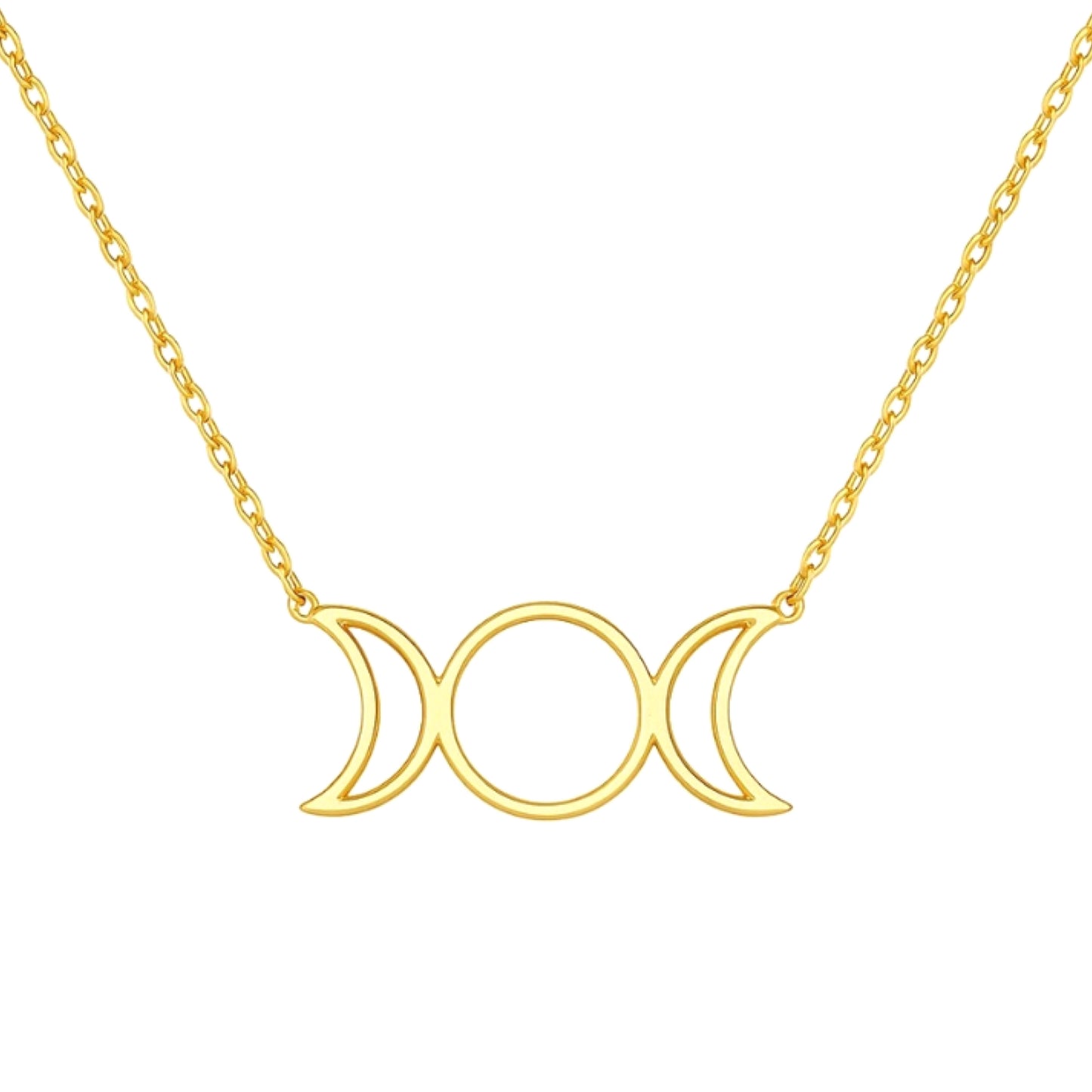 Gold Celestial Triple Moon Goddess Pendant Necklace – 18” Chain
