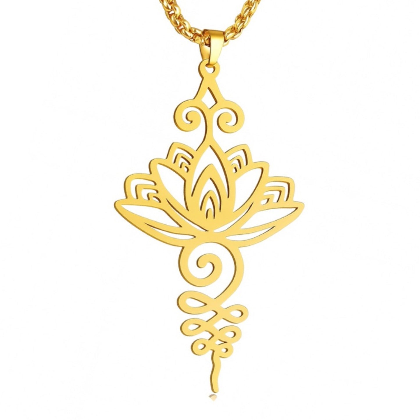 Gold Lotus Flower Pendant Necklace – 18K Gold Plated Stainless Steel Spiritual Jewelry