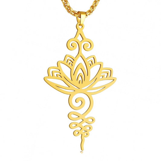 Gold Lotus Flower Pendant Necklace – 18K Gold Plated Stainless Steel Spiritual Jewelry