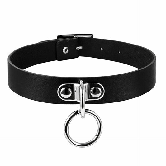 Black O-Ring Choker Necklace – Gothic Faux Leather Collar